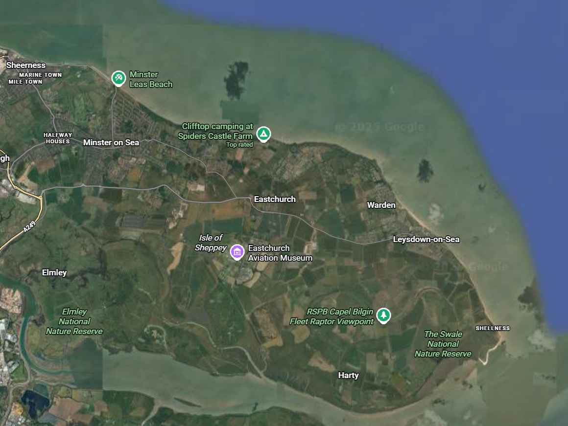 Map view of Isle of sheppey